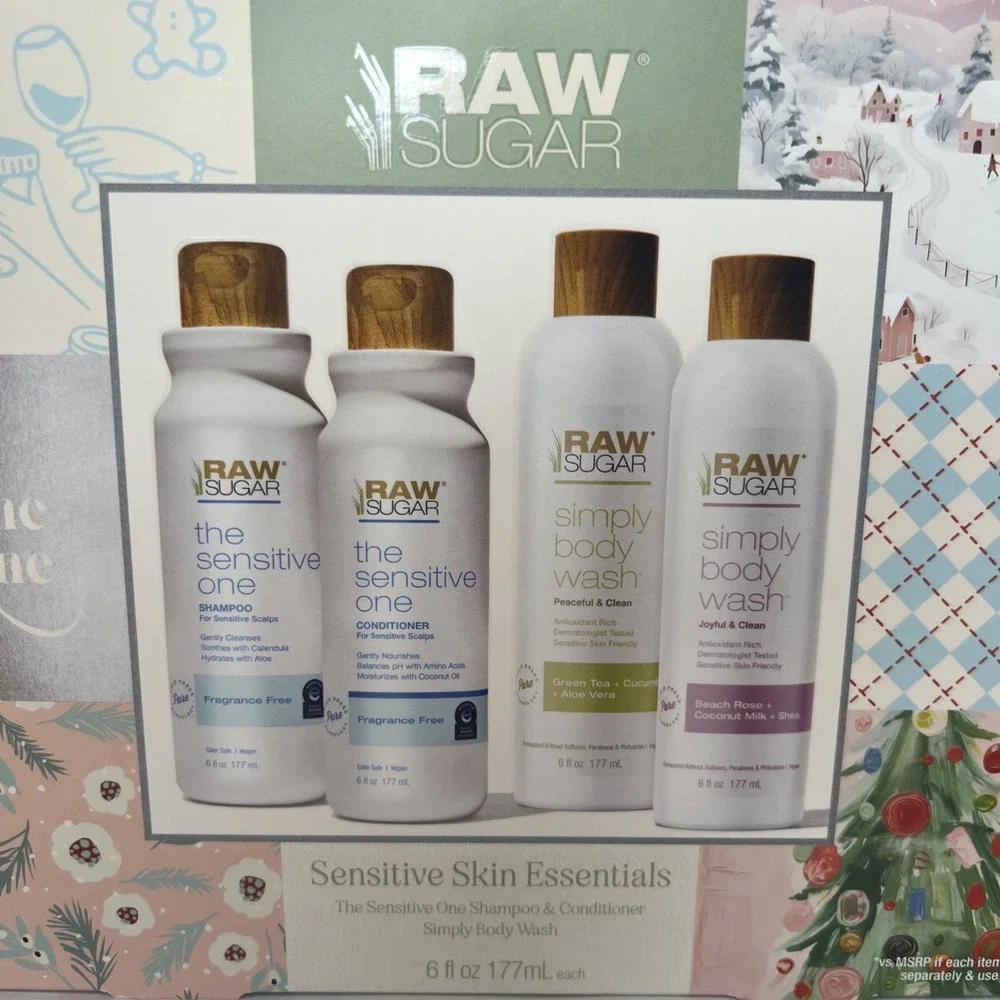Raw‎ Sugar Sensitive Skin Essentials Gift Set Shampoo Conditioner Body Wash NIB